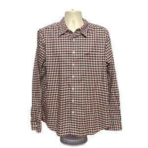 Red White Plaid Long Sleeve Button Down Shirt L